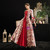 Burgundy Satin Print Square Drama Show Vintage Gown Dress