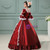 Burgundy Ball Gown Satin Square Short Sleeve Drama Show Vintage Gown Dress