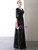 In Stock:Ship in 48 Hours Black Sequins V-neck Half Sleeve Prom Dress