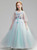 Blue Puff Sleeve Appliques Flower Girl Dress