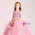 Pink Tulle Appliques V-neck Flower Girl Dress