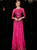 A-Line Fuchsia Tulle Sequins 3/4 Short Sleeve Mother of the Bride Dress