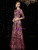 A-Line Purple Tulle Sequins 3/4 Sleeve Long Mother of the Bride Dress