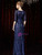 A-Line Dark Blue Sequins Half Sleeve Mother Of The Bride Dress