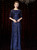 A-Line Dark Blue Sequins Half Sleeve Mother Of The Bride Dress