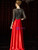 A-Line Red Satin Black Lace 3/4 Sleeve Mother of the Bride Dress