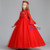 Red Ball Gown Tulle Embroidery Long Sleeve Flower Girl Dress