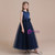 A-Line Navy Blue Tulle Sequins Ankle Length Flower Girl Dress