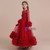 A-Line Burgundy Tulle Long Sleeve Appliques Flower Girl Dress