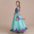 Blue Tulle Purple Appliques Long Sleeve Flower Girl Dress