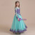 Blue Tulle Purple Appliques Long Sleeve Flower Girl Dress