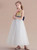 White Tulle Gold Sequins Long Flower Girl Dress With Bow