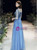 In Stock:Ship in 48 Hours Blue Long Sleeve Appliques Prom Dress