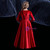 A-Line Burgundy Satin Velvet Long Sleeve Pleats Flower Girl Dress