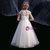 A-Line White Tulle Appliques Cap Sleeve Flower Girl Dress