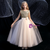 A-Line White Tulle Champagne Sequins Flower Girl Dress With Flower