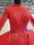 Red Ball Gown Tulle Sequins High Neck Long Sleeve Beading Wedding Dress