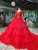 Red Ball Gown Tulle Tiers Long Sleeve Beading Wedding Dress
