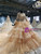 Champagne Gold Tulle Sequins Long Sleeve Beading Wedding Dress