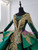 Green Bll Gown Satin Gold Appliques Long Sleeve Backless Wedding Dress