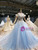 Sky Blue Tulle Off the Shoulder Beading Sequins Wedding Dress