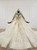 Champagne Ball Gown Tulle Appliques High Neck Long Sleeve Backless Wedding Dress