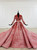 Watermelon Red Ball Gown Sequins V-neck Long Sleeve Beading Wedding Dress