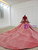 Watermelon Red Ball Gown Sequins V-neck Long Sleeve Beading Wedding Dress