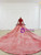 Watermelon Red Ball Gown Sequins V-neck Long Sleeve Beading Wedding Dress