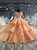 Orange Ball Gown Tulle Long Sleeve Tiers Beading Crystal Wedding Dress