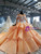 Orange Ball Gown Tulle Long Sleeve Tiers Beading Crystal Wedding Dress