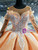 Orange Ball Gown Tulle Long Sleeve Tiers Beading Crystal Wedding Dress