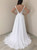 A-Line White Chiffon Lace Cap Sleeve See Through Back Beach Wedding Dress