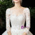 Champagne Tulle 3/4 Sleeve Lace Appliques Backless Wedding Dress