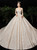 Champagne Ball Gown Tulle Long Sleeve Backless Beading Wedding Dress