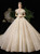 Champagne Ball Gown Sequins High Neck Backless Appliques Wedding Dress