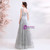 In Stock:Ship in 48 Hours Silver Gray Tulle Sequins V-neck Prom Dress