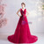 In Stock:Ship in 48 Hours Red Tulle V-neck Sleeveless Beading Prom Dress
