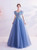 In Stock:Ship in 48 Hours Blue Tulle Appliques Off the Shoulder Prom Dress