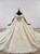Champagne Ball Gown Tulle Off the Shoulder Beading Appliques Long Sleeve Wedding Dress