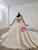 Champagne Ball Gown Tulle Off the Shoulder Beading Appliques Long Sleeve Wedding Dress