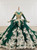 Green Ball Gown Tulle Appliques Backless Long Sleeve Beading Wedding Dress