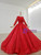 Red Ball Gown Tulle Sequins Long Sleeve Beading Floor Length Wedding Dress