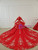 Red Ball Gown Tulle Appliques High Neck Long Sleeve Beading Wedding Dress