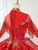 Red Ball Gown Tulle Appliques High Neck Long Sleeve Beading Wedding Dress