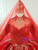 Red Ball Gown Tulle Appliques High Neck Long Sleeve Beading Wedding Dress