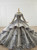 Dark Gray Ball Gown Tulle Embroidery Appliques Long Sleeve Wedding Dress