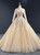 Champagne Ball Gown Tulle Sequins Long Sleeve Backless Prom Dress