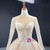 Champagne Ball Gown Tulle Seuqins Long Sleeve Prom Dress