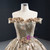 Dark Khaki Ball Gown Tulle Embroidery Appliques Off the Shoulder Prom Dress